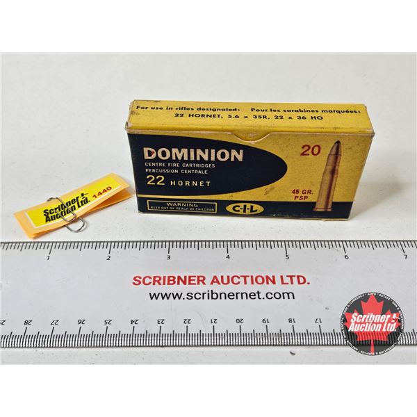 AMMO : Vintage CIL Dominion : 22 Hornet (45gr : PSP) (20 Rnds TOTAL)