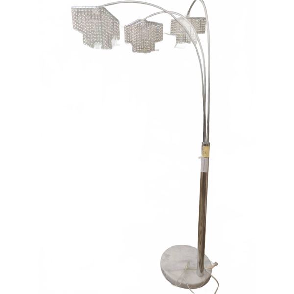 Modern 3-Light Arc Floor Lamp with Crystal Shades and Marble Base