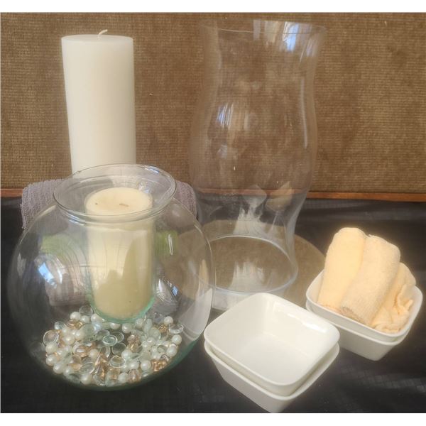 Candle Holder Set with 10 Strawberry Street Bowls, Towels, Vases, Beads and Candles