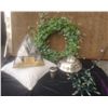 Image 2 : Home Decor Lot: Wreath, 12 Pyramid Crackers, Pillow, Chafing Dish, Aquatico, Lights