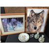 Image 1 : Decorative Lot: Abbott China Bird Figurines, Framed Wolf Prints and More