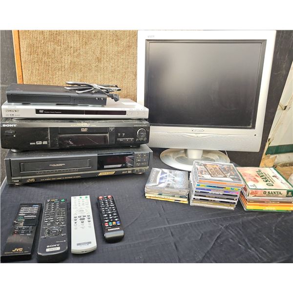 Panasonic VIERA Monitor, Sony DVD Players, JVC VHS Player, Remotes, 18 CD'S