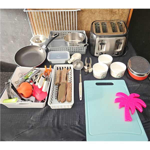 Black+Decker Toaster, Knives, Cutlery, and Various Kitchen Tools