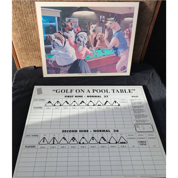 Arthur Sarnoff "Scratched At Dawn" Print and Golf on a Pool Table Score Board