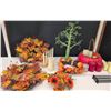 Image 1 : Fall Decor Wreaths, Faux Flowers, Candles, Basket, Etc