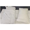Image 9 : 6 Pillows, Yellow and Blue Throw Blankets, and Beige Quilted Coverlet