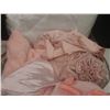 Image 7 : Soft Pink Bedding, Sheets Likely Double or Queen, Plush Dinosaur Wrap Blanket Included