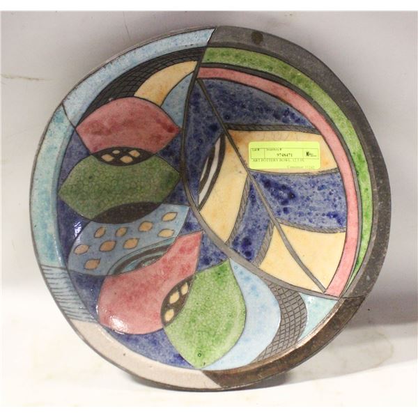 ART POTTERY BOWL. 12.5 IN
