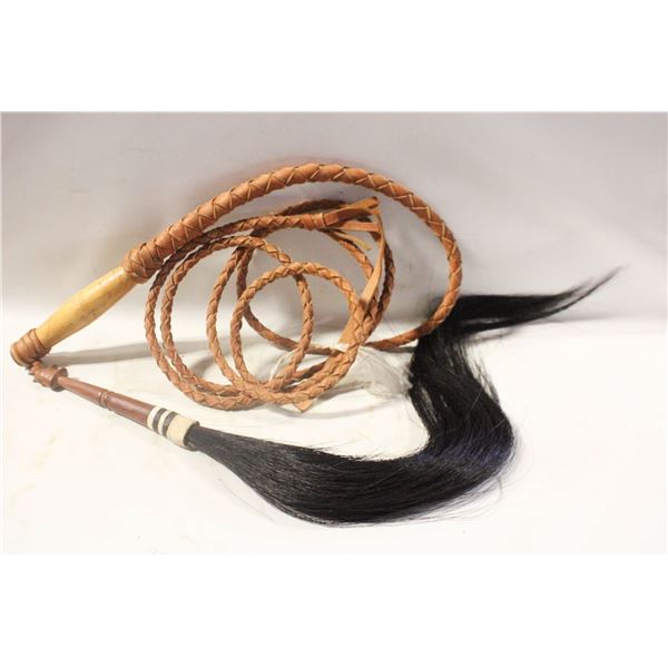 LEATHER WHIP AND HORSE HAIR WHISK