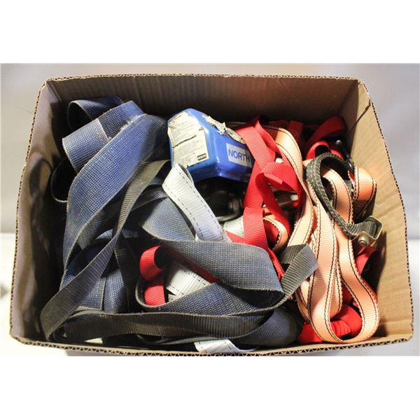 BOX OF VARIOUS STRAPS ETC