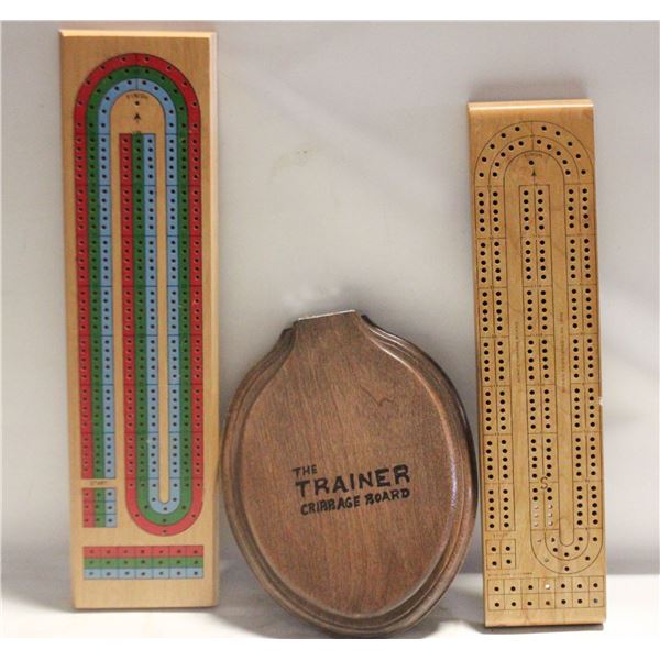 THE TRAINER CRIBBAGE BOARD & TWO OTHER BOARDS