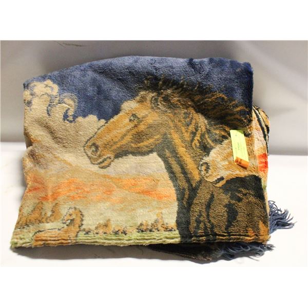VINTAGE 6FT RUNNING HORSES WALL TAPESTRY