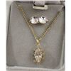 Image 1 : ESTATE SOLITAIRE EARRINGS + NECKLACE IN BOX
