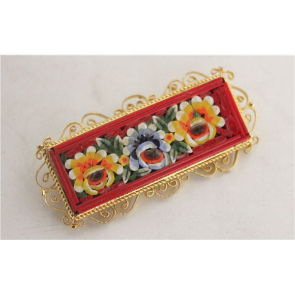 ITSLY MICRO MOSAIC FILIGREE BROOCH IN BOX