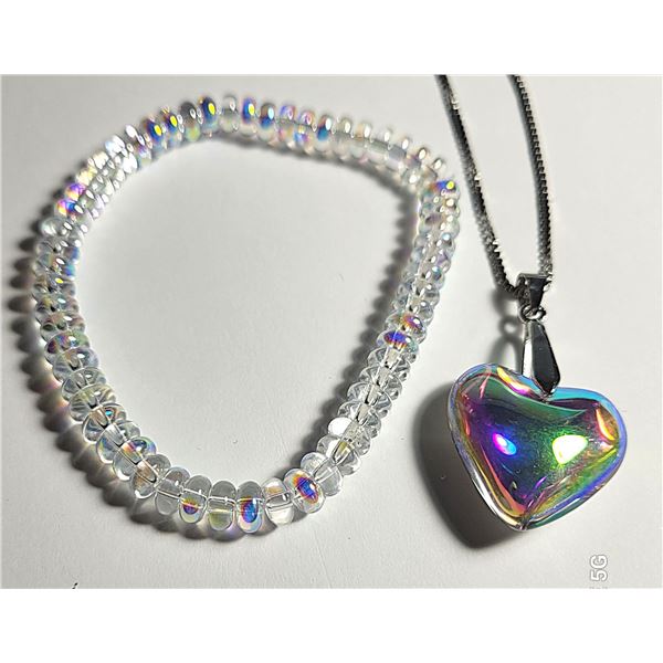 16)  RAINBOW TITANIUM HEART PENDANT