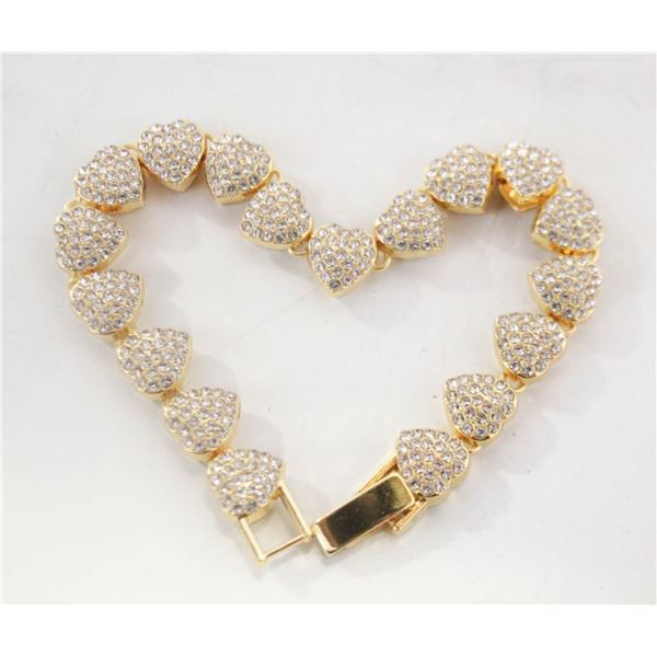 NEW YELLOW GOLD TONED HEARTS BRACELET