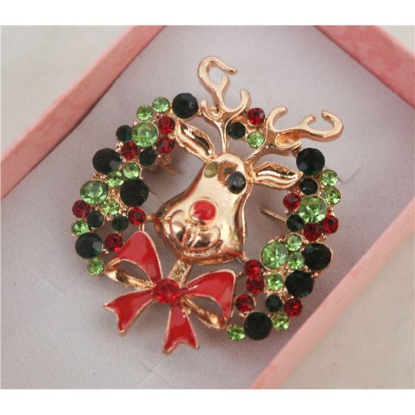 NEW LARGE CHRISTMAS REINDEER RHINESTONES  BROOCH