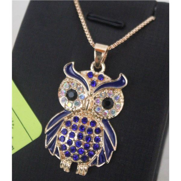 NEW OWL PENDANT, GOLD TONED OWL BIRD NECKLACE