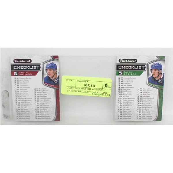 2 AUSTON MATTHEWS ROOKIE CARDS CHECKLIST PARKHURST