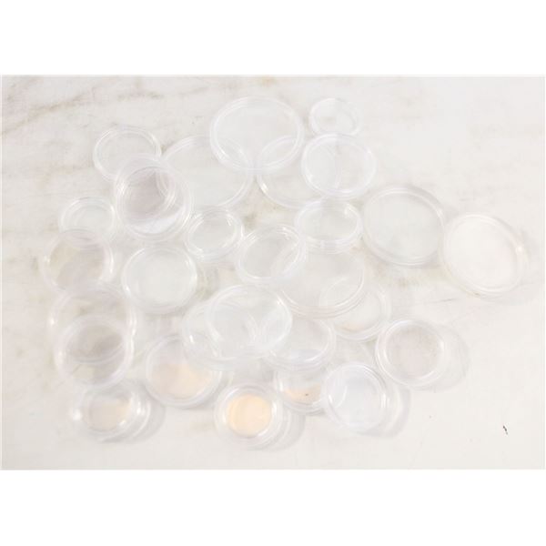 PLASTIC COIN STORAGE CAPSULES- LOT OF 30 ASSORTED