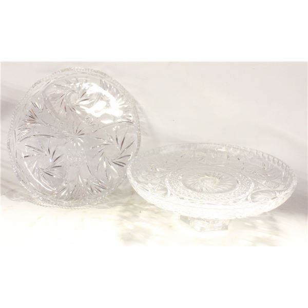CRYSTAL SERVING DISH AND CRYSTAL CAKE PLATE