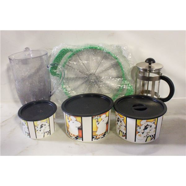 TUPPERWARE 3 CONTAINER SET W/LIDS + FRENCH PRESS