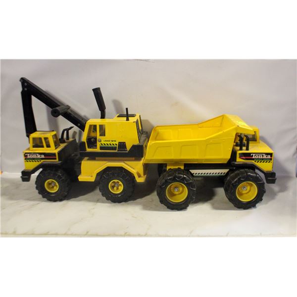 TONKA DUMP TRUCK AND BACKHOE LOT OF 2