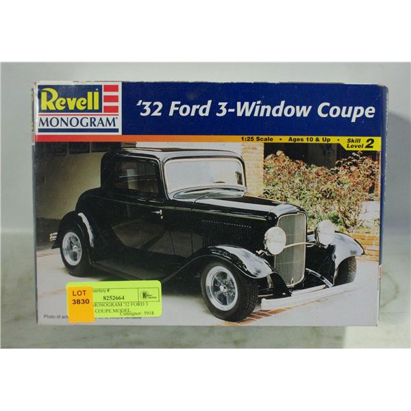 REVELL MONOGRAM '32 FORD 3 WINDOW COUPE MODEL