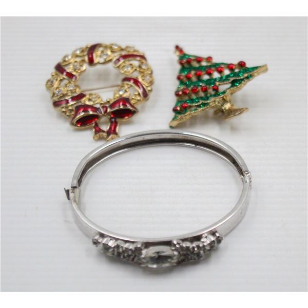VINTAGE RHINESTONE JEWELRY - HINGED BRACELET &