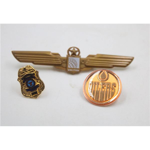 3 COLLECTIBLE GOLD-TONED PINS! UNITED WINGS,