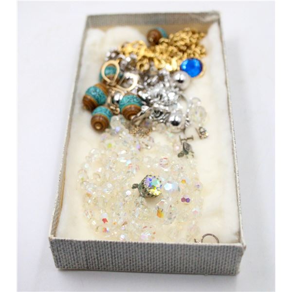 WOODWARDS BOX OF COSTUME JEWELRY. ESTATE