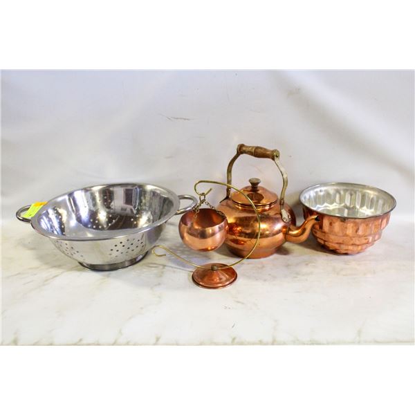 STAINLESS STEEL STRAINER, COPPER KETTLE,