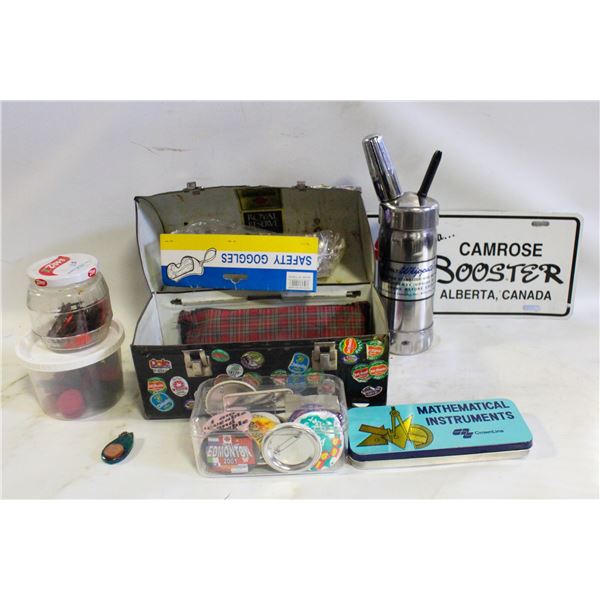 ASSTD FLAT LUNCHBOX LICENCE PLATE PIN BUTTONS &