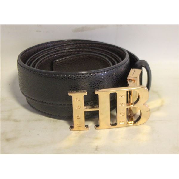 HUGO BOSS BLACK LEATHER BELT WITH GOLD HB BUCKLE