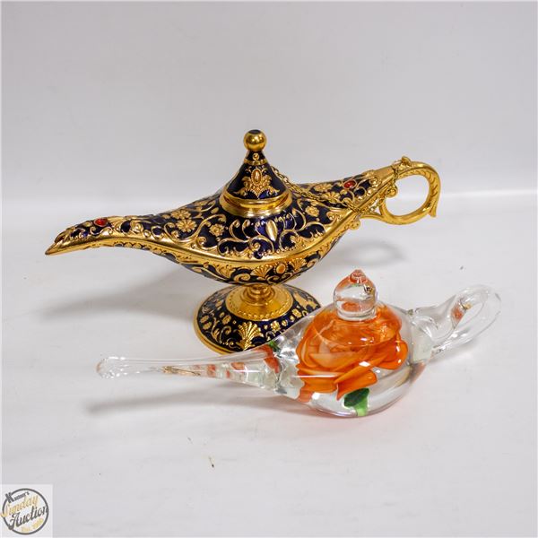 VINTAGE 2 GENIE LAMP PINK GLASS