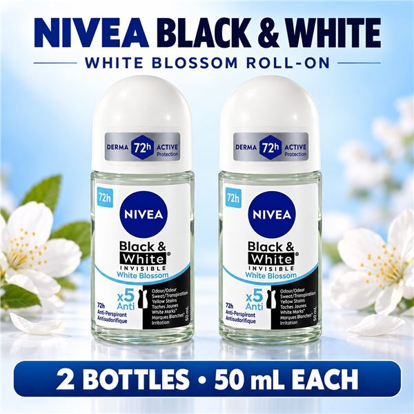 2 NIVEA BLACK & WHITE BLOSSOM ROLL-ON 50ML
