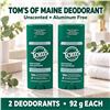 Image 1 : 2 TOMS UNSCENTED ALUMINUM-FREE DEODORANTS 92G