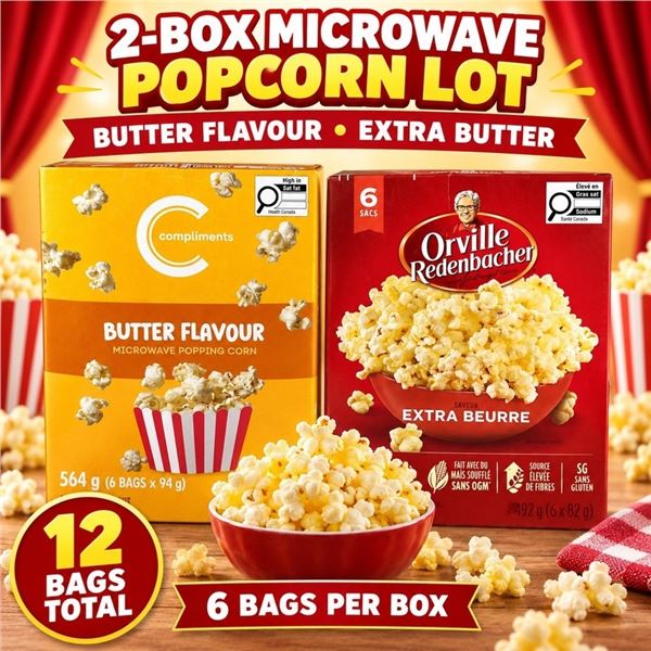 2 BOXES MICROWAVE POPCORN 12 BAGS BB 08/26
