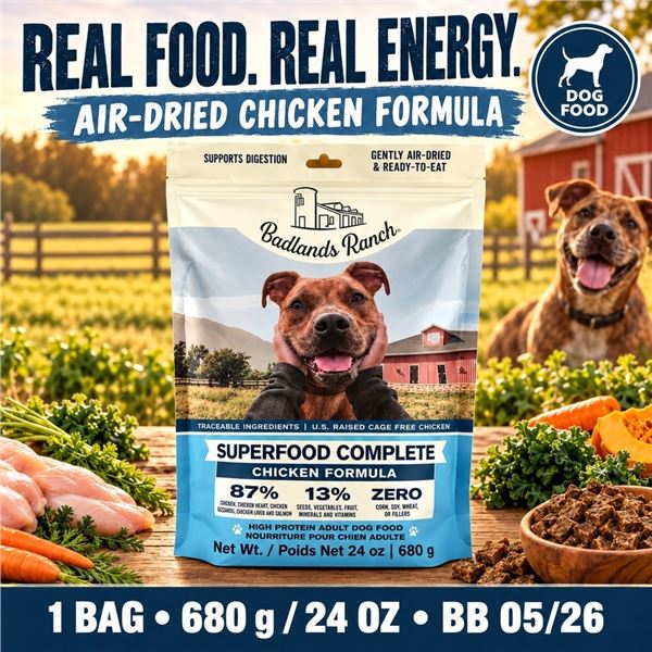 BADLANDS RANCH CHICKEN DOG FOOD 680G BB 05/26