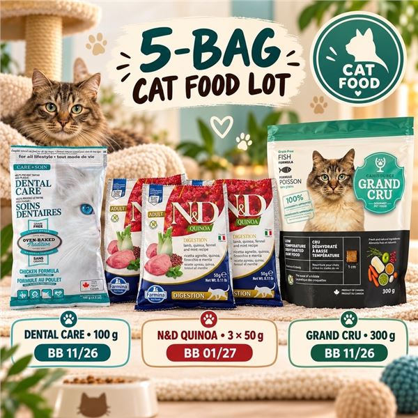 5 BAGS MIXED CAT FOOD DENTAL N&D BB 11/26