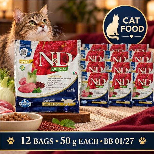 12 BAGS FARMINA N&D QUINOA CAT FOOD BB 01/27