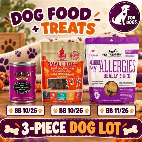 3 DOG FOOD & TREATS VARIETY BB 10/26