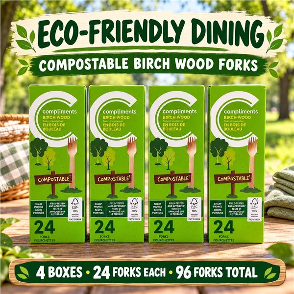 4 BOXES COMPLIMENTS BIRCH WOOD FORKS 96 TOTAL