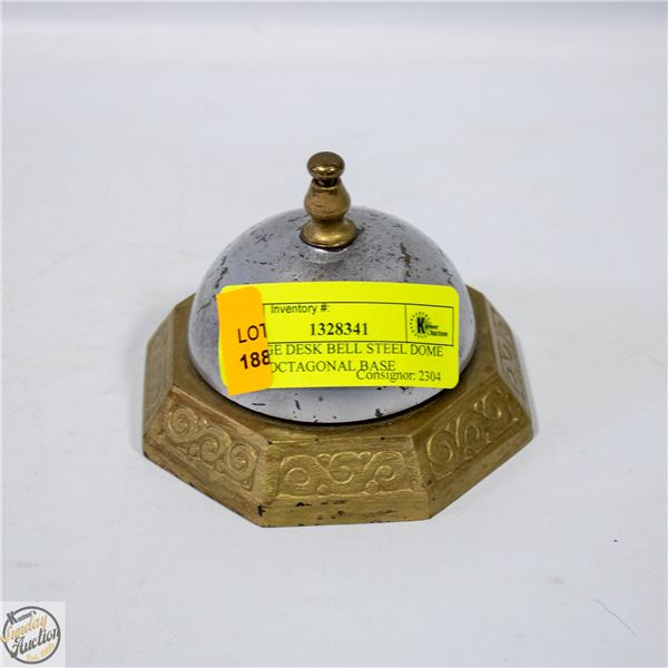 VINTAGE DESK BELL STEEL DOME BRASS OCTAGONAL BASE