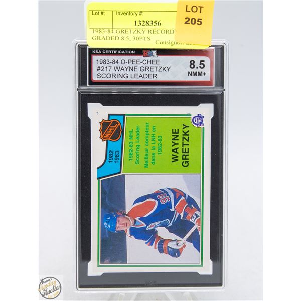 1983-84 GRETZKY GRADED 8.5 SCORING LEADER 196 PTS