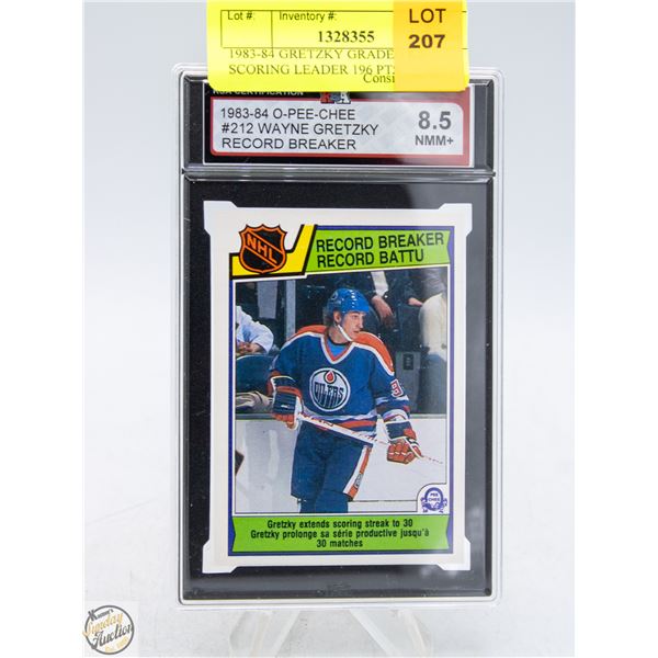 1983-84 GRETZKY GRADED 8.5 SCORING LEADER 196 PTS