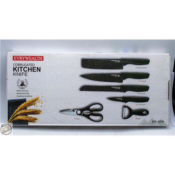 NEW 6PC KITCHEN KNIFE BLOCK SET HIGH CARBON