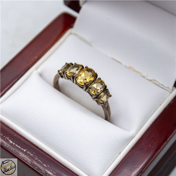 RING SIZE 10 STAMPED 925 5 OVAL CUT CITRINE STONES