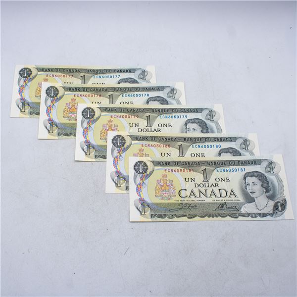 #5277-5 X 1973 UNCIRCULATED, SEQUENTIAL $1 NOTES