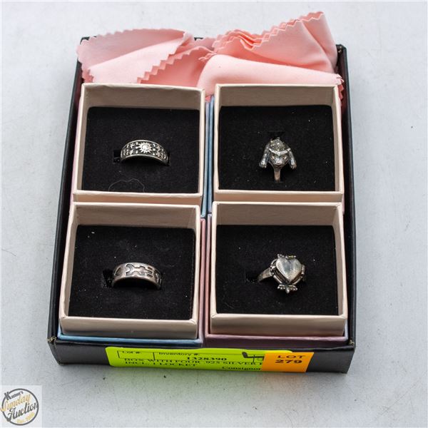 BOX WITH FOUR .925 SILVER RINGS INCL. 1 LOCKET